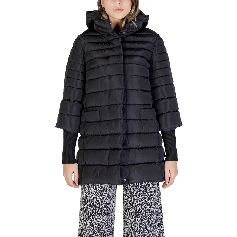 Sandro Ferrone Black Polyester Jackets & Coat Elasticated Jacket Padded Jacket Insulated Jacket