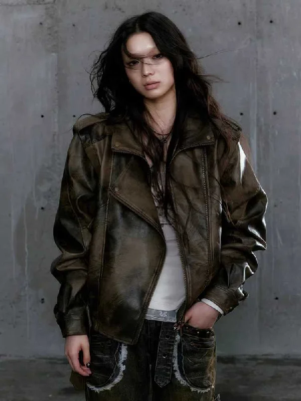 Vintage Wash Moto Jacket Ribbed Jacket Pleated Jacket Ruffled Jacket