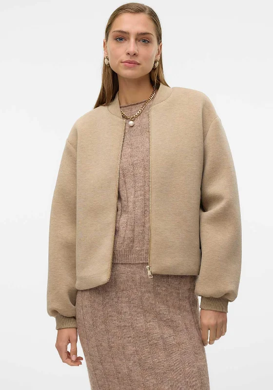 Vero Moda Karen Short Bomber Jacket, Beige Rayon Fabric Velvet Fabric Corduroy Fabric