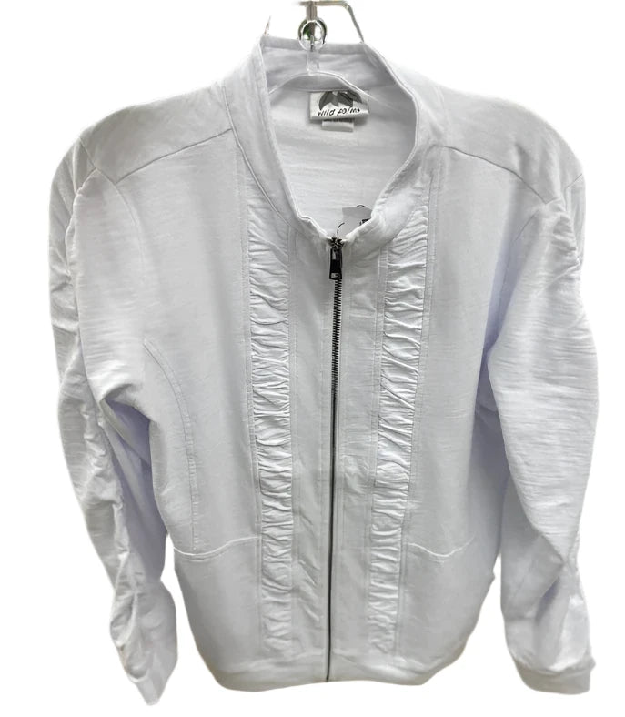 Jacket-Ruched Zipper Front- White-Women's-8000 Striped Jacket Polka Dot Jacket Floral Jacket