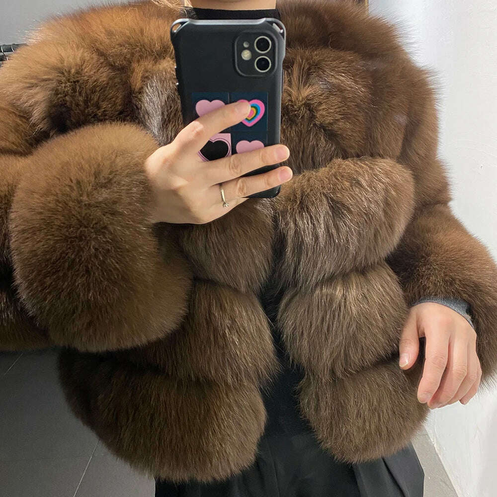 YOLOAgain Real Fox Fur Jacket Women 2024 Winter Outerwear Fox Fur Coat Fitted Jacket Loose Jacket Oversized Jacket