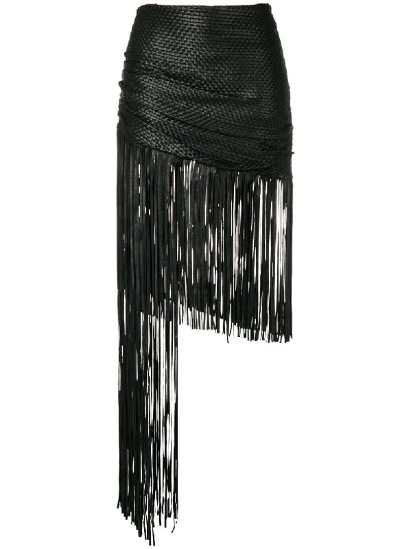 asymmetric fringed skirt zip skirt side