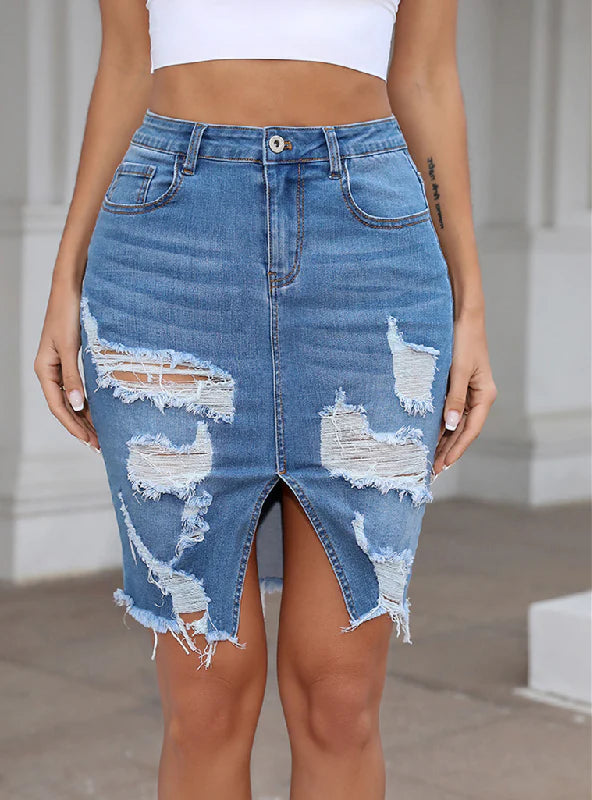 SLIM-FIT JEANS PIERCED TASSEL SKIRT midi skirt versatile