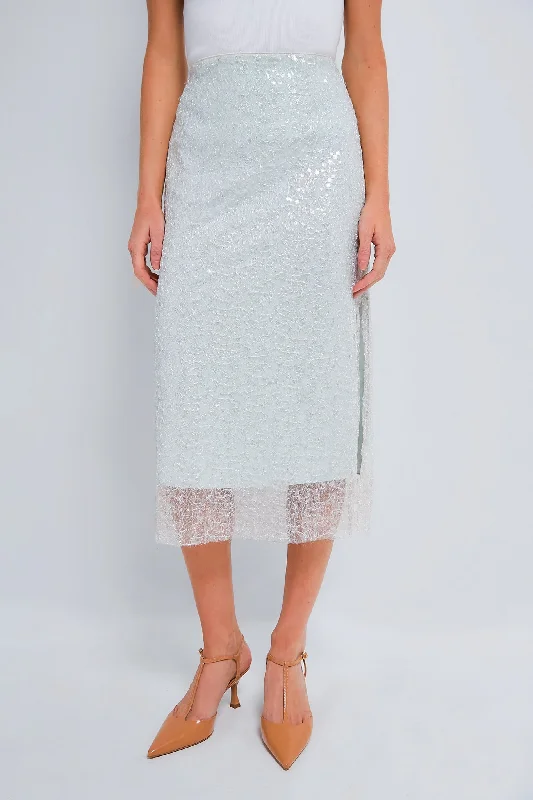 Aqua Glassy Sequin Skirt silk skirt sleek