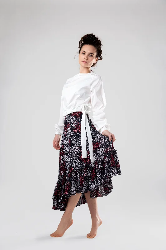 Asymmetrical Skirt - Floral linen skirt airy