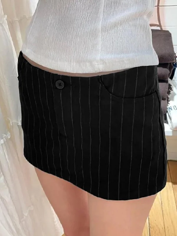 Black Striped Low Waisted Halter Skirt velvet skirt rich