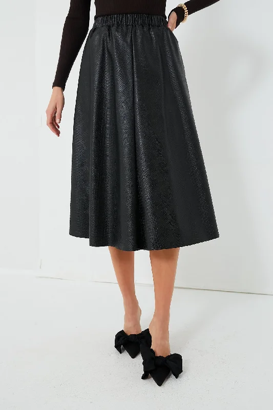Black Vilma Vegan Leather Embossed Skirt lace skirt feminine
