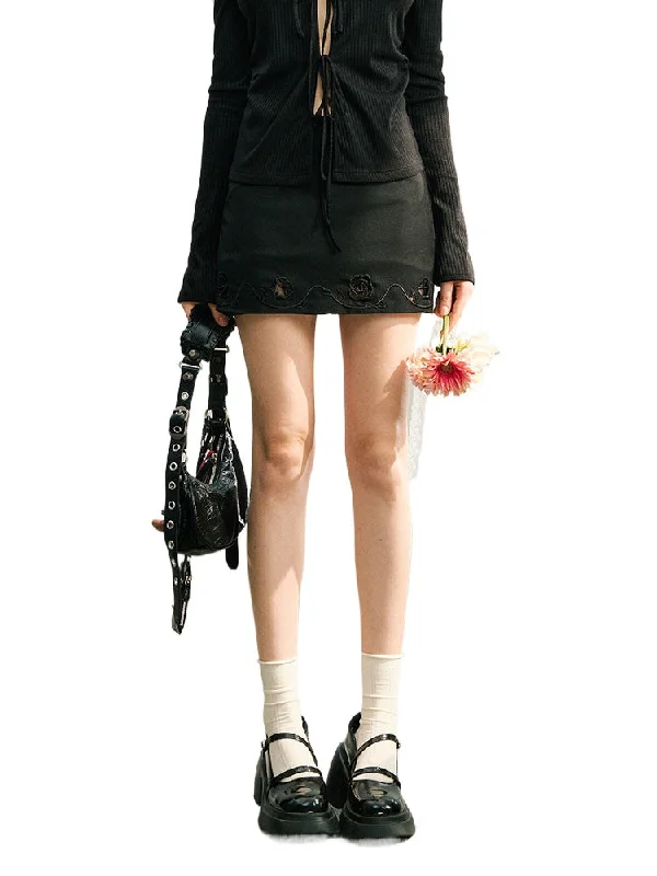 Black & White Embroidered Hollow Out Skirt leather skirt bold