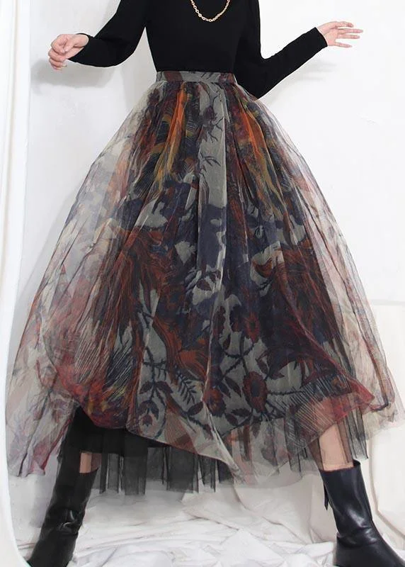 Boutique Black Print asymmetrical design Tiered  Skirt Summer cashmere skirt fine