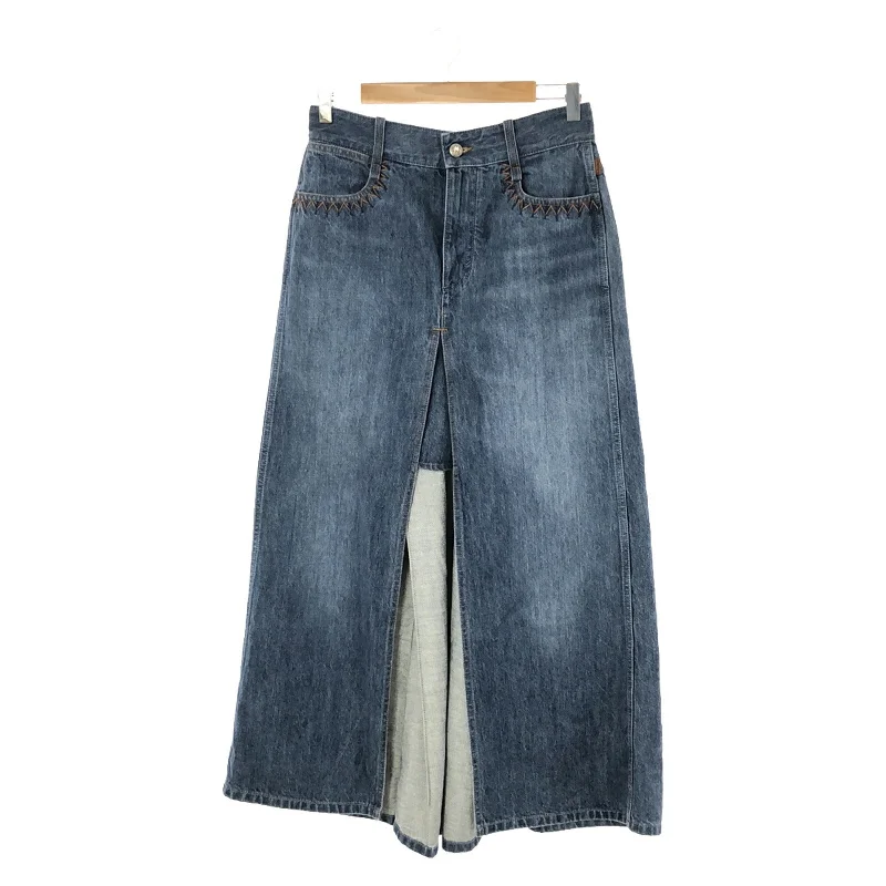 Chloe Denim Long Skirt Cotton Blue lace skirt romantic