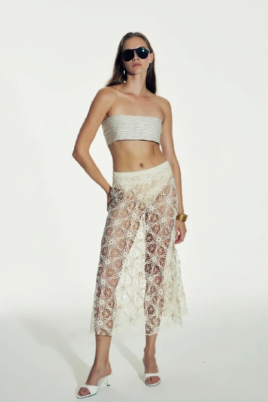 Clea Crochet Midi Skirt in Pear Sorbet leather skirt refined