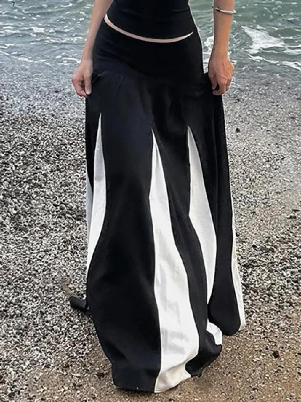 Contrast Patchwork Low-Rise Maxi Skirt leather skirt sleek