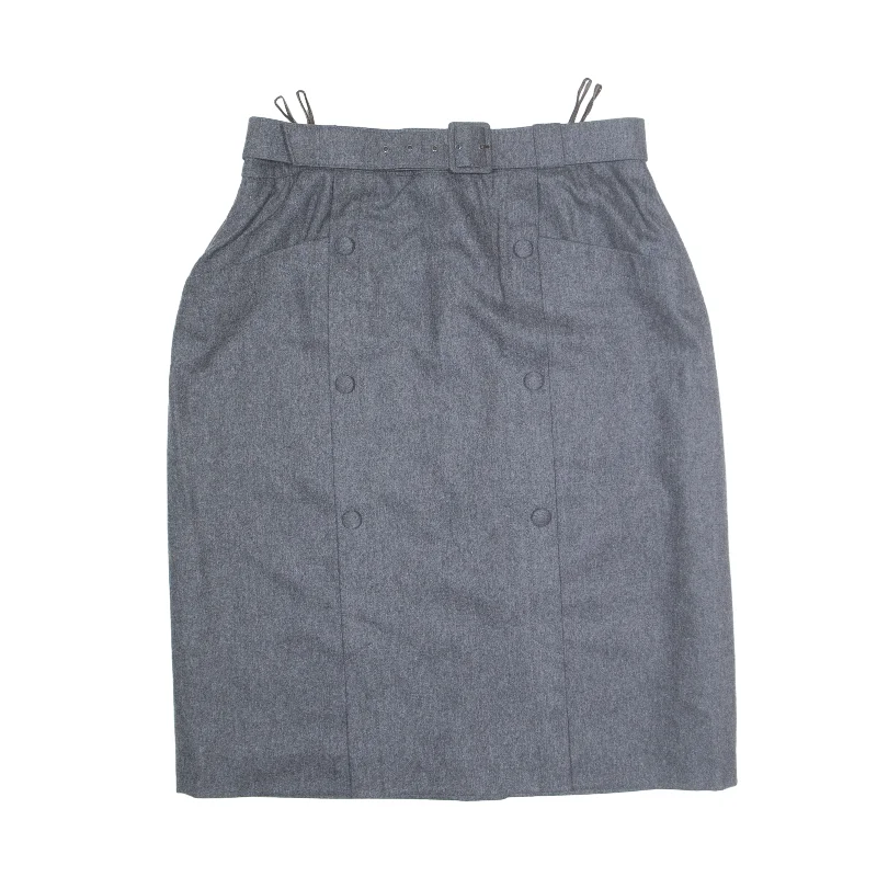 DELMOD Formal Belted Knee Length A-Line Skirt Grey 90s Wool Womens UK 12 leather skirt modern