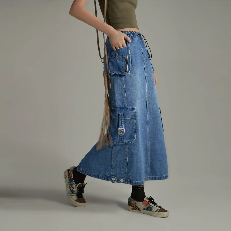 Denim Or Brown Cotton Cargo Skirt wool skirt sturdy