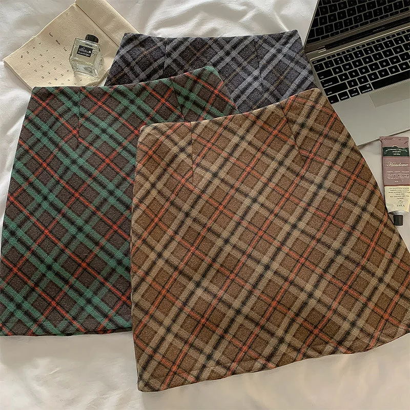 Diamond Plaid Mini Skirt (3 Colors) cashmere skirt soft