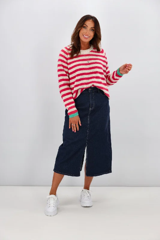 Elm Eloise Denim Midi Skirt Dark Blue lace skirt romantic