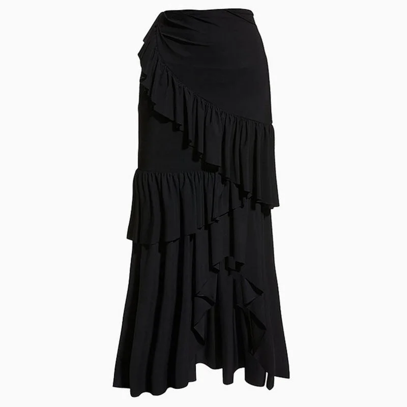 Flowy High Waist Mesh Layered Ruffle Mermaid High Low Skirt Cover Up chiffon skirt floaty