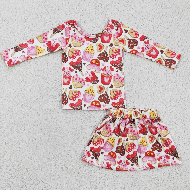 Sweet valentine's day cookies pink girls skirt sets satin skirt smooth
