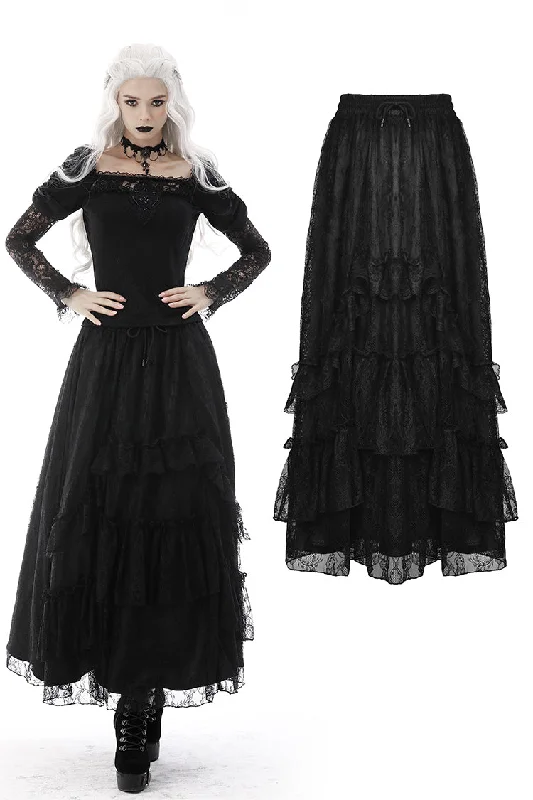 Gothic elegant frilly lace long skirt KW214 high waist skirt