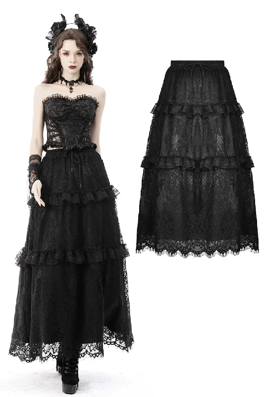 Gothic ruffle lace long skirt KW227 corduroy skirt cozy