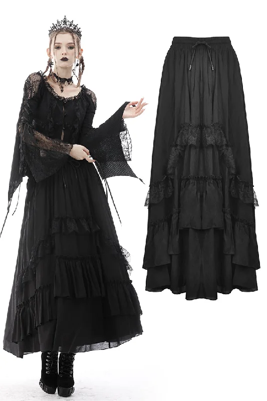 Gothic vintage frilly chiffon long skirt KW216 lace skirt romantic