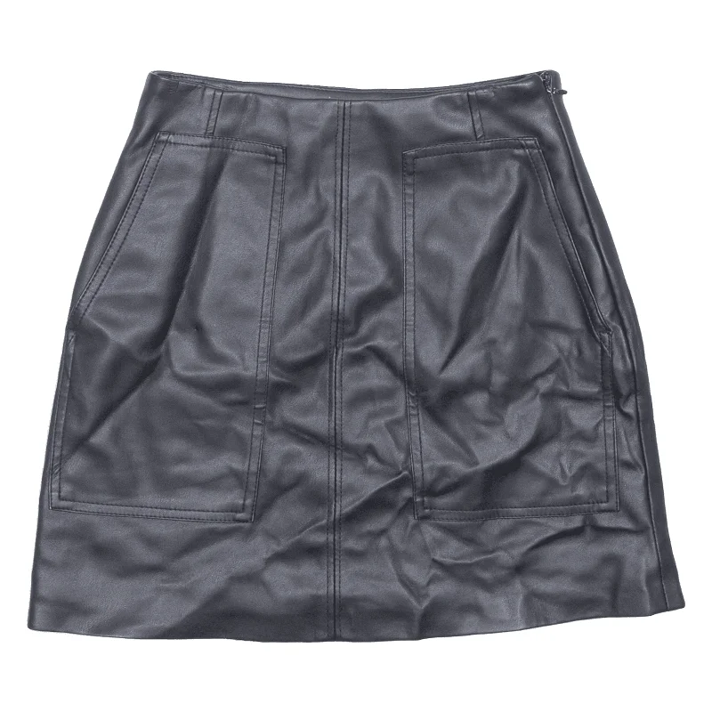H&M Faux Leather Womens Pencil Skirt Black Short UK 6 denim skirt fashionable