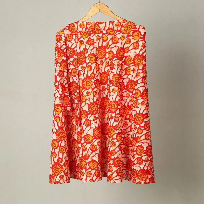 Orange - Hand Batik Print Cotton Wrap Around Skirt 04 athletic skirt fit
