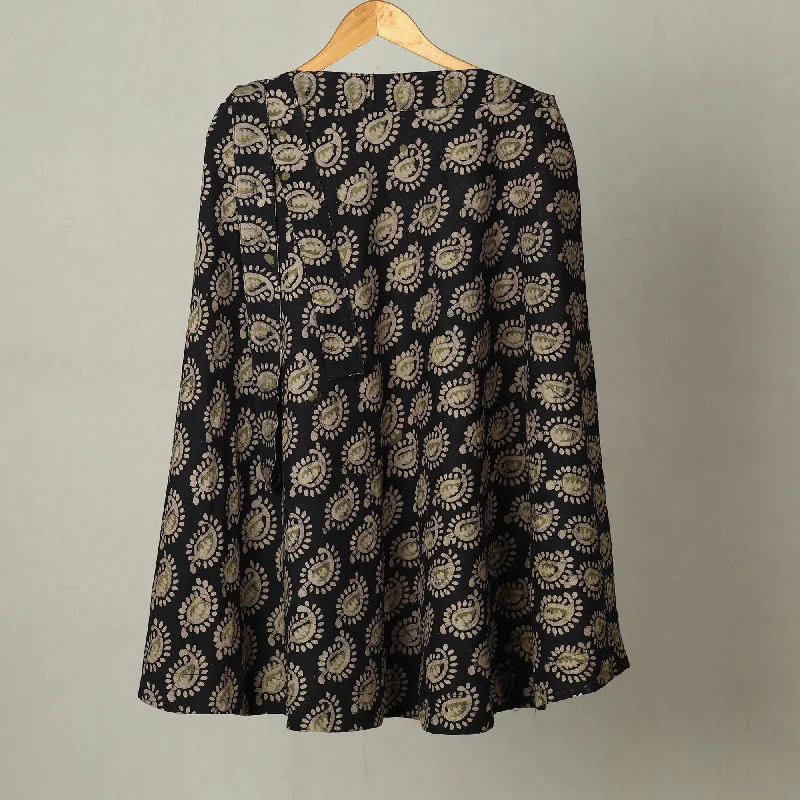 Black - Hand Batik Print Cotton Wrap Around Skirt 07 flowy skirt hem