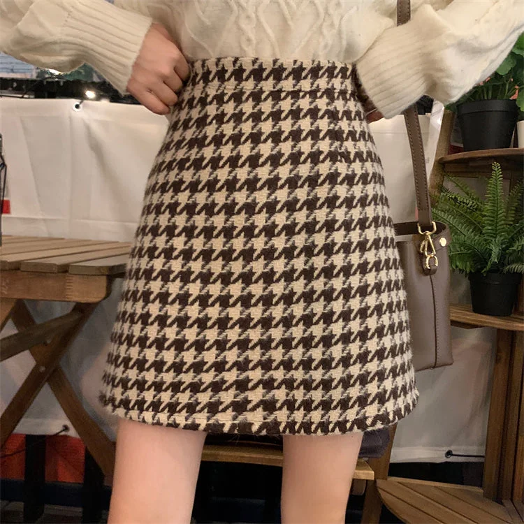 Houndstooth Mini Skirt (2 Colors) cotton skirt soft