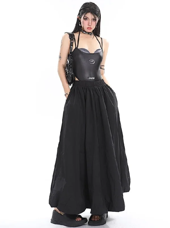 Jenna Solid Color High Waist Baggy Loose Parachute Cargo Long Skirt lace skirt intricate