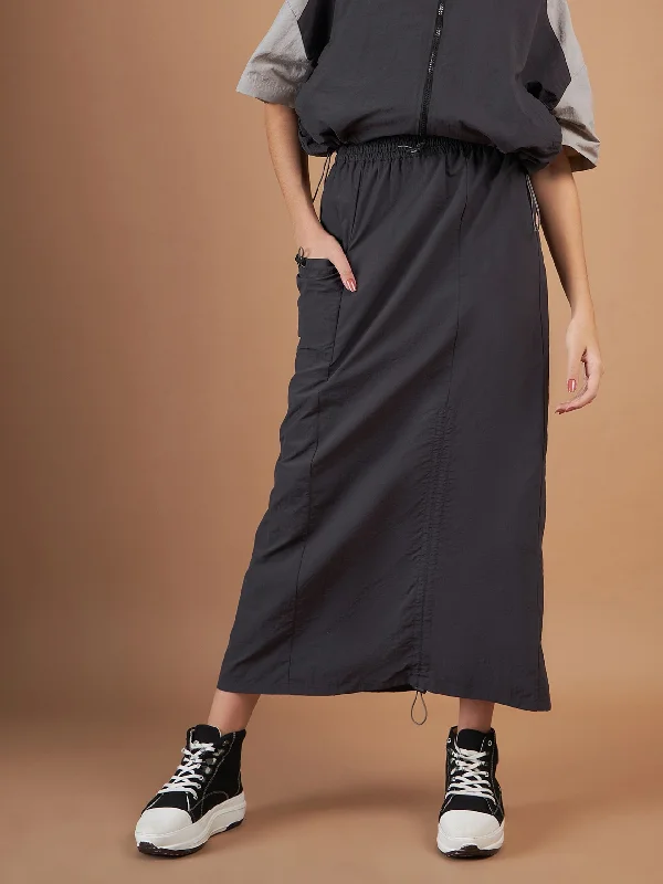 Lyush Women Dark Grey Side Ruched Parachute Skirt linen skirt relaxed