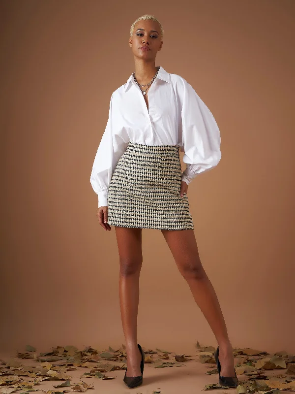 Lyush Women Off-White Check Jacquard Tweed Mini Skirt corduroy skirt comfortable