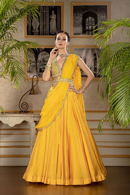 Yellow Printed Skirt with stylish blouse and belt lightweight skirt design