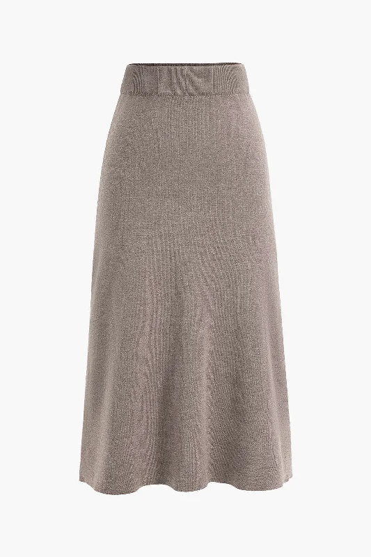 Solid Sweater Midi Skirt linen skirt natural