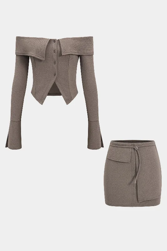 Off Shoulder Top And Asymmetrical Skirt Set velvet skirt luxury