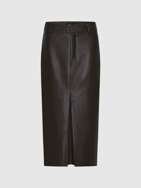 Midi Leather Straight Skirts lace skirt feminine