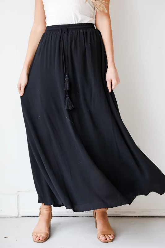 FINAL SALE - On My Mind Black Maxi Skirt - DU DEAL linen skirt breathable