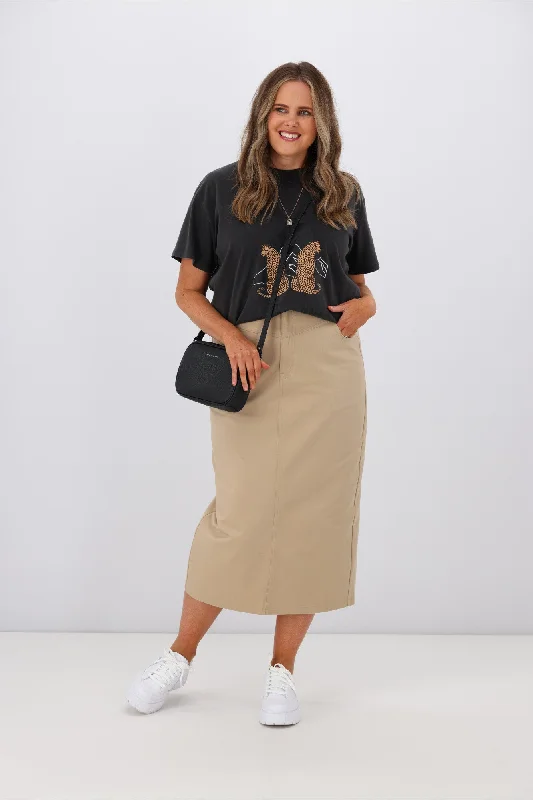 PQ Collection Audrey Maxi Skirt Camel lace skirt elegant