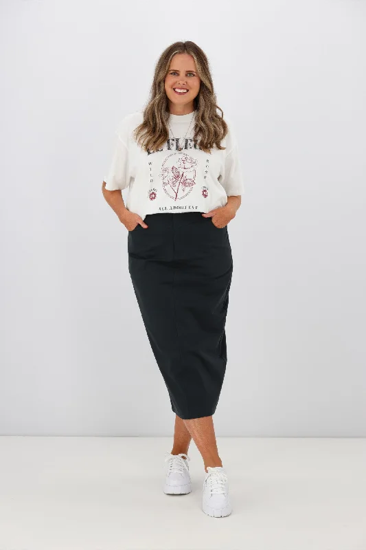 PQ Collection Audrey Maxi Skirt Charcoal leather skirt refined