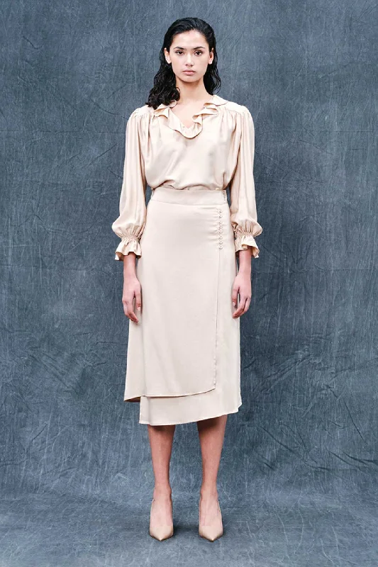 Pure Viscose Wrap Skirt belted skirt waist