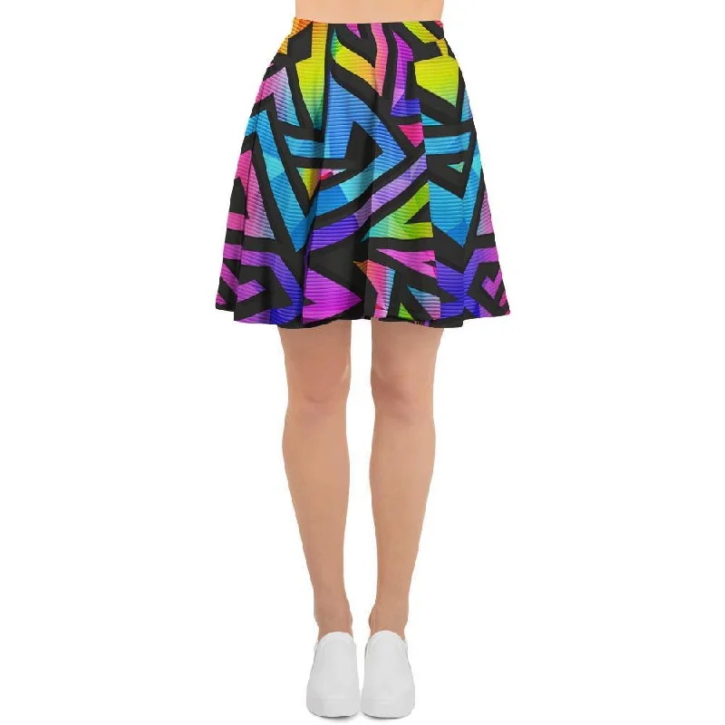 Rainbow Geometric Abstract Women's Skirt silk skirt lustrous