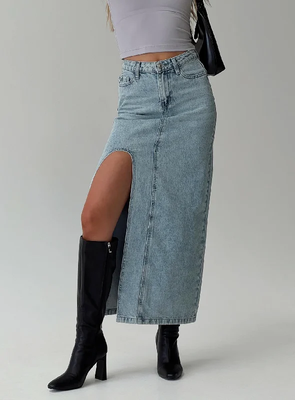 Saige Denim Maxi Skirt Light Wash chiffon skirt lightweight