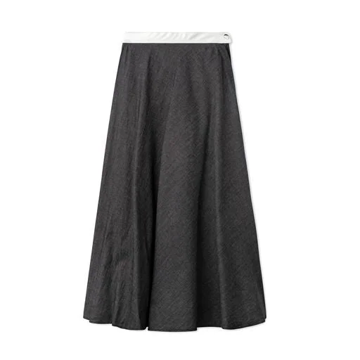 Signature Summer Circle Midi Skirt - Black Denim Leather Edition cashmere skirt soft