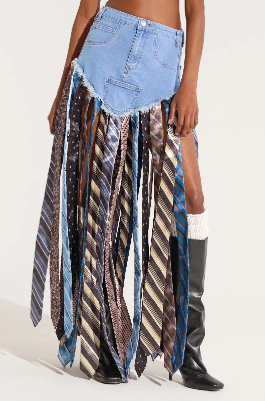 SO YOU THOUGHT DENIM SKIRT WITH TIE asymmetrical skirt cut