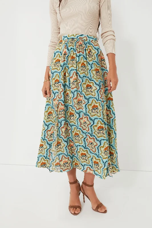 Tea Time Flower Tucker Skirt elastic waist skirt