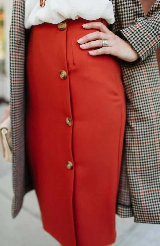 The Scarlett Pencil Skirt In Rust slim fit skirt