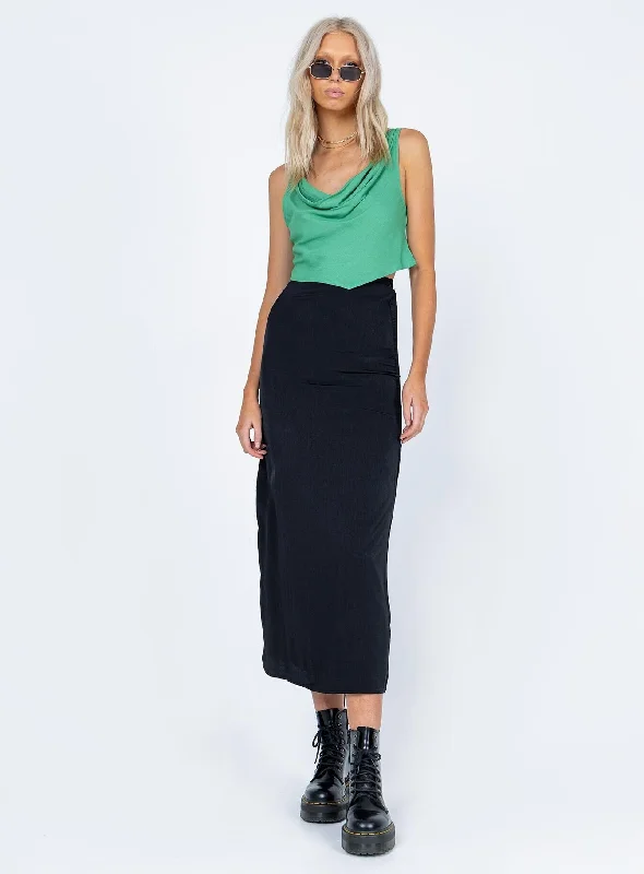Tollis Midi Skirt Black silk skirt sleek
