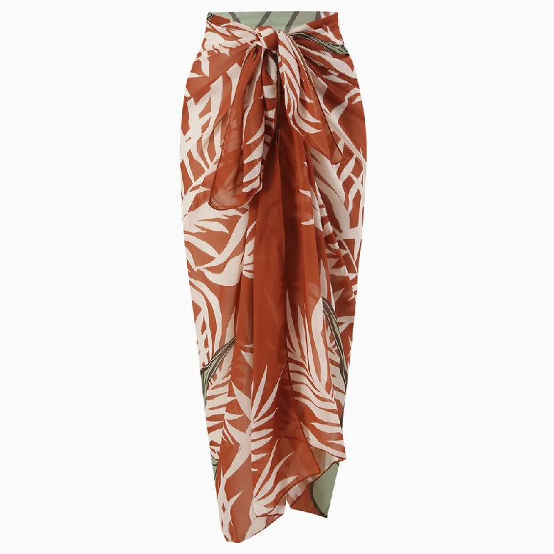 Tropical Print High Waist Chiffon Bow Tie Side Maxi Wrap Sarong Cover Up wool skirt sturdy