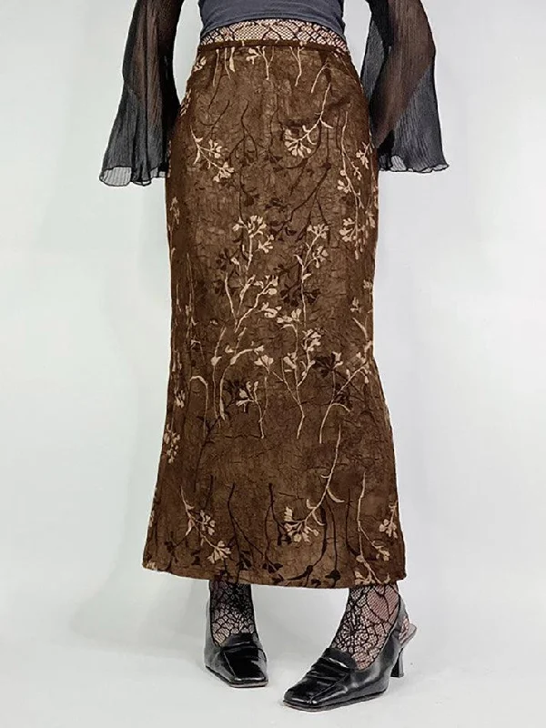 Vintage Floral Print High Waisted Midi Skirt lace skirt feminine