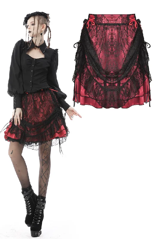 Women lace cover red sexy mini skirt  KW215 satin skirt smooth